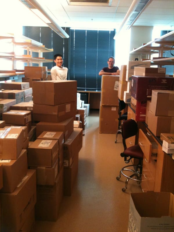 Boxes of equipment arriving for the new Churchman Lab