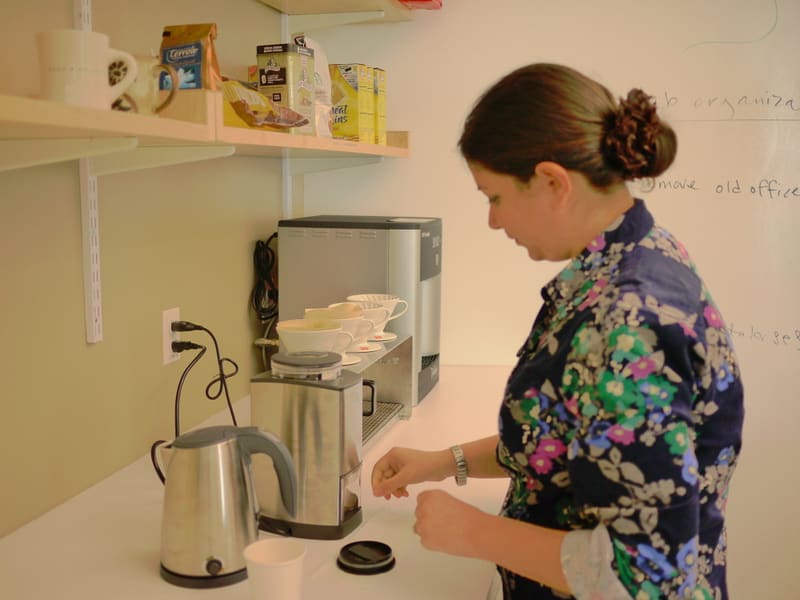 The first coffee station being put to work
