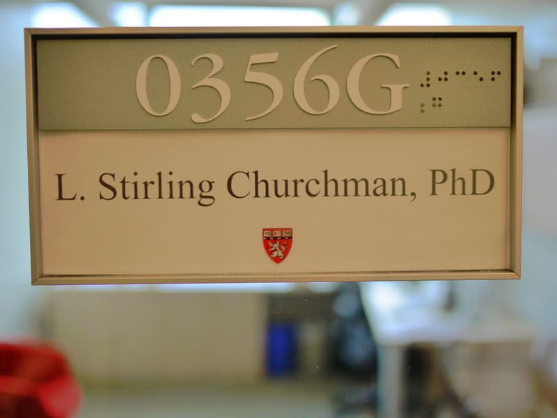 Door sign for L. Stirling Churchman outside the new lab