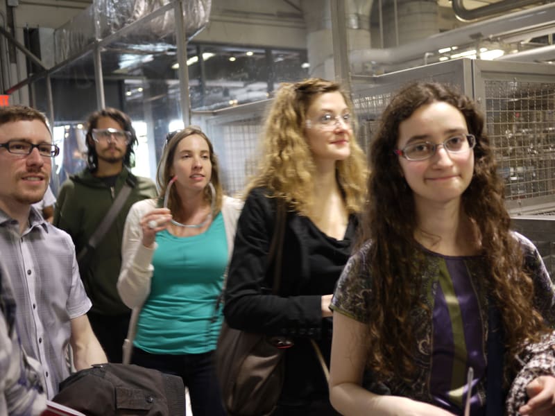 The lab touring the Harpoon Brewery production floor