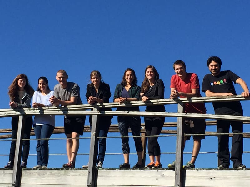 Churchman Lab group portrait on a dock in Bernard, Maine