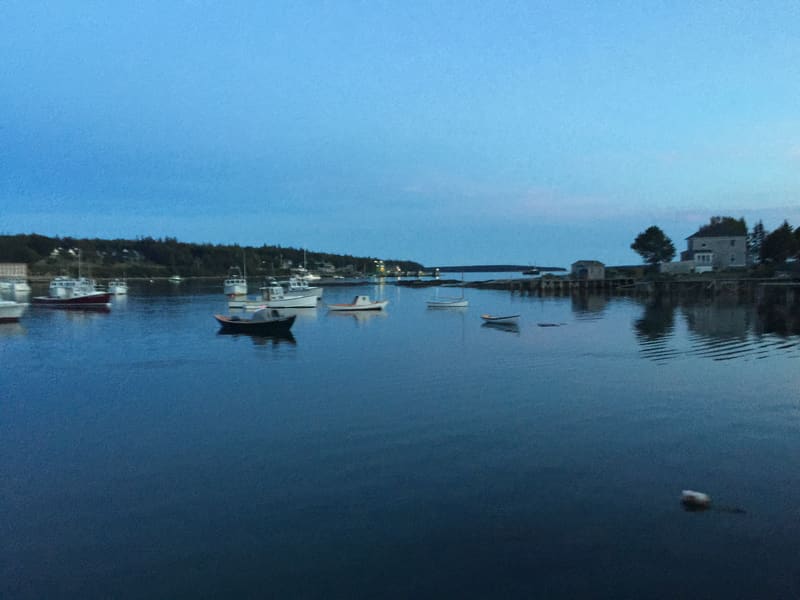 The harbor at dusk near the retreat house