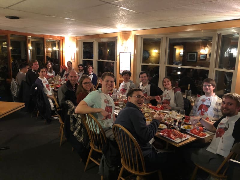 The lab gathered around the dinner table