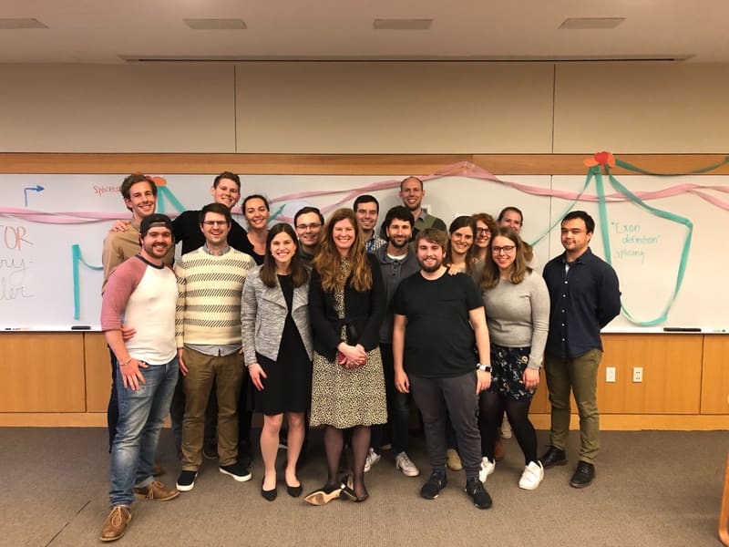 Heather Drexler with friends and lab members after her thesis defense