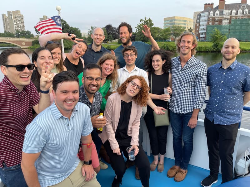 Lab members waving during the 2021 summer party