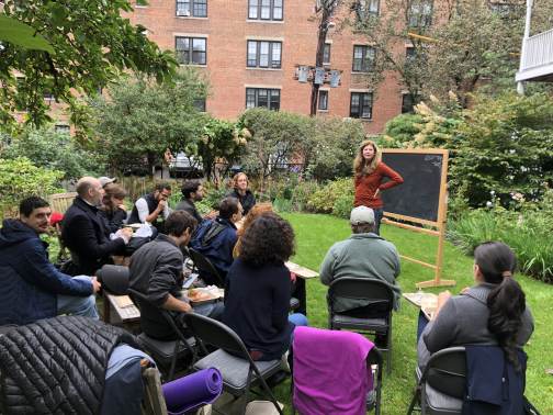 Churchman Lab gathered for an outdoor chalk talk