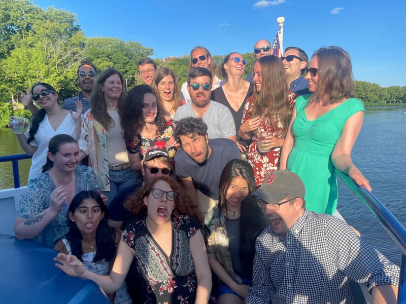 The lab making faces during a group portrait