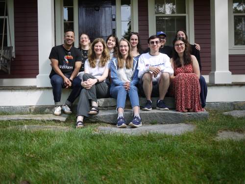Churchman Lab group portrait on the farmhouse steps