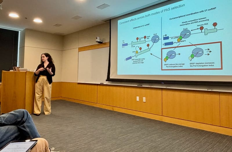Hope presenting her research during her PhD defense