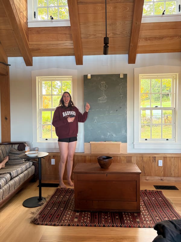 A lab member giving a chalk talk in the farmhouse